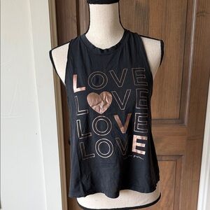 Spiritual Gangster Black Tank with Metallic Rose Gold LOVE Graphic